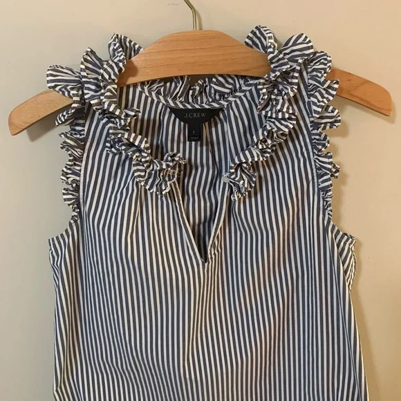 J. Crew Sleeveless Top Shirt Ruffles Stripes - Picture 2 of 8